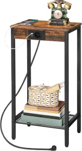 Odkladací stolík Vasagle Gravira 38 cm s nabíjacou stanicou čierny/hnedý