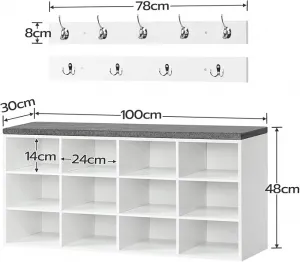 Predsieňový vešiak s botníkom a sedadlom Vasagle Jungo 100 cm biely/sivý