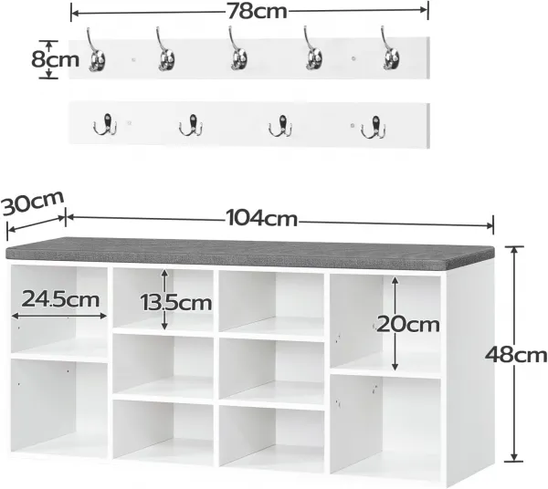 Predsieňový vešiak s botníkom a sedadlom Vasagle Jungo 104 cm biely/sivý