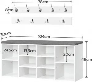 Predsieňový vešiak s botníkom a sedadlom Vasagle Jungo 104 cm biely/sivý