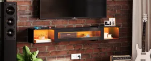 VASAGLE Závesný TV stolík Browny 140 cm s LED osvetlením čierny