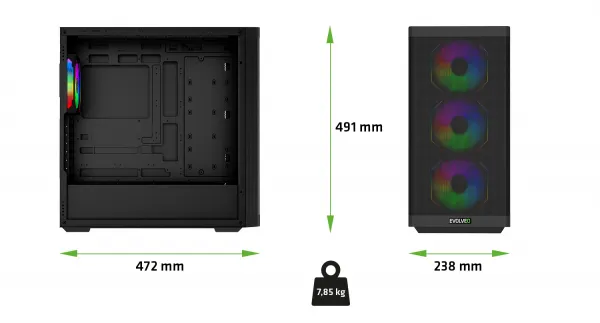 EVOLVEO Scorpio, Big Tower/4x ARGB/sklo+mřížka