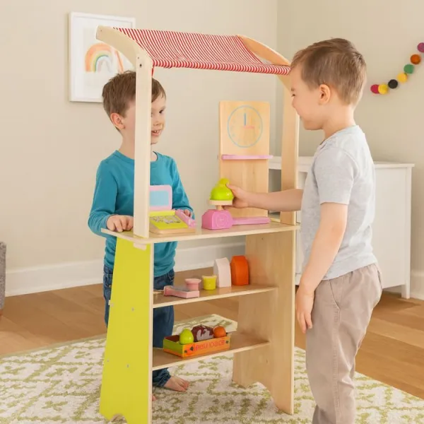 ECOTOYS Dřevěný stánek pro děti FARM vícebarevný