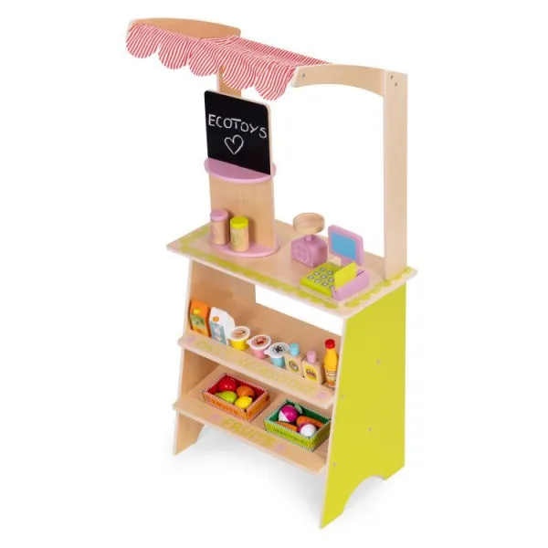 ECOTOYS Dřevěný stánek pro děti FARM vícebarevný