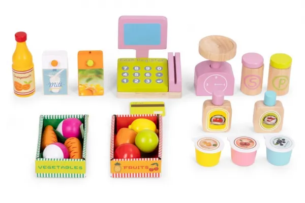 ECOTOYS Dřevěný stánek pro děti FARM vícebarevný