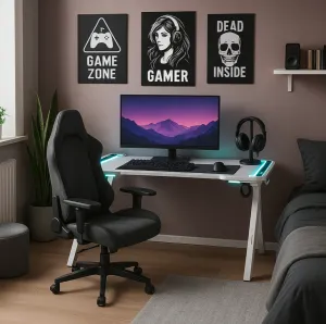 GamingovýstôlsRGBLEDpodsvietenímbielyŠírka:60cm|Dĺžka:140cm
