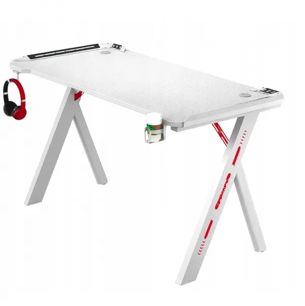 GamingovýstôlsRGBLEDpodsvietenímbielyŠírka:60cm|Dĺžka:140cm