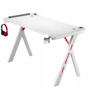 GamingovýstôlsRGBLEDpodsvietenímbielyŠírka:60cm|Dĺžka:140cm