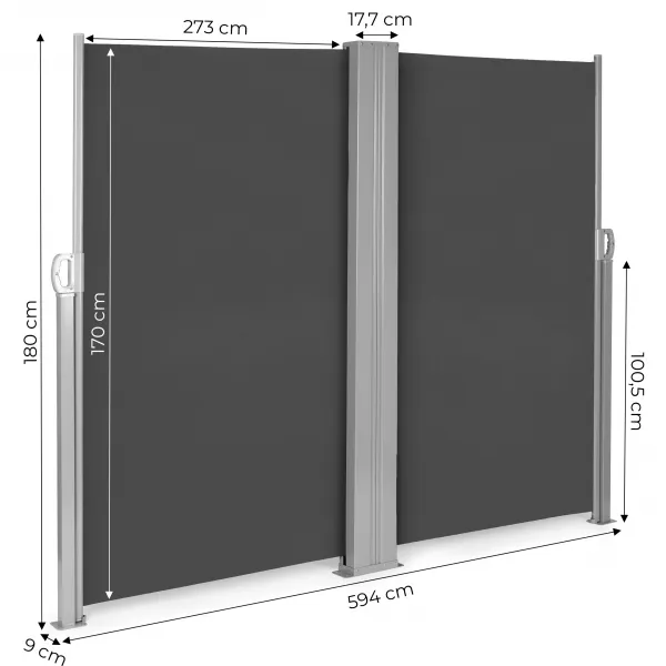Dvojitá bočná markíza 300x300x180 cm Slnečná clona Ochrana súkromia Antracit