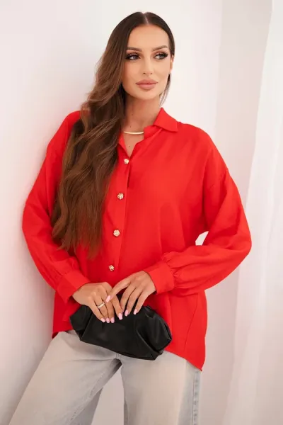 Legínovo Elegantná dámska viskózová blúzka s ozdobnými gombíkmi béžová Farba: Béžová, Veľkosť: UNI