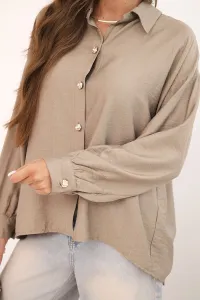 Legínovo Elegantná dámska viskózová blúzka s ozdobnými gombíkmi béžová Farba: Béžová, Veľkosť: UNI