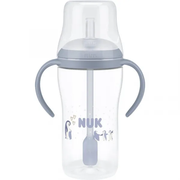 Kojenecká fľaša NUK Perfect Match na učenie so slamkou PENGUIN 260 ml