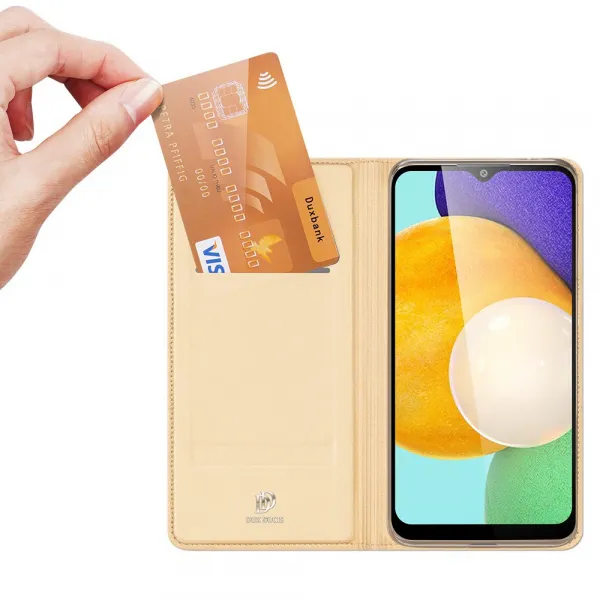 Dux Ducis Skin Pro knižkové kožené puzdro na Samsung Galaxy A03s, zlaté