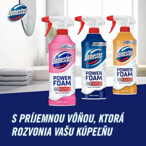 Domestos Power Foam Citrus Blast čistiaca pena na toaletu a kúpelňu 435 ml