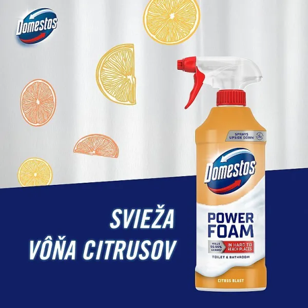 Domestos Power Foam Citrus Blast čistiaca pena na toaletu a kúpelňu 435 ml
