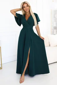 Numoco Jennifer – elegantné dlhé šaty s rukávikom a rozparkom 581-8 Farba: Čierna, Veľkosť: M