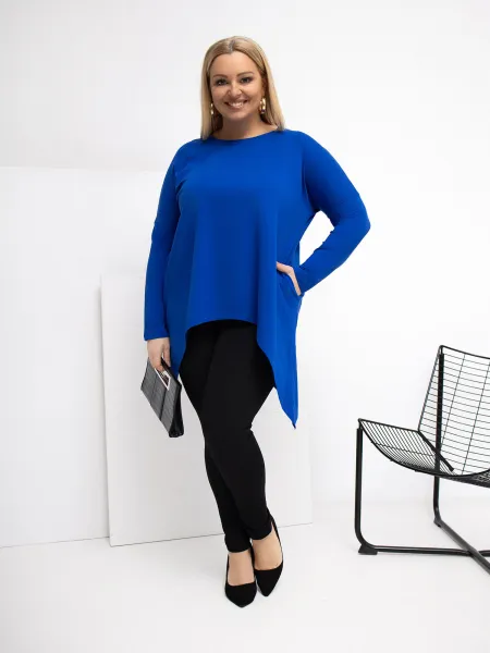 Asymetrická plus size blúzka v kobaltovej farbe