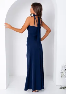 Whit You Dlhé elegantné šaty ROXAN s vysokým golierom a rozparkom 001250 Farba: Modrá, Veľkosť: 40