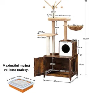 Škrabadlo pre mačky Vasagle Monta 150 cm s toaletou hnedé