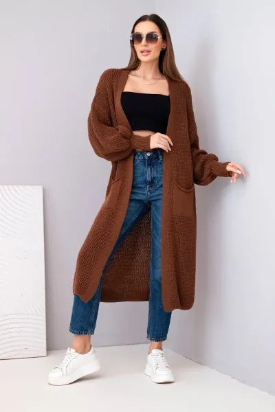 Legínovo Dlhý kardigan sveter cappuccino Farba: Hnedá, Veľkosť: UNI
