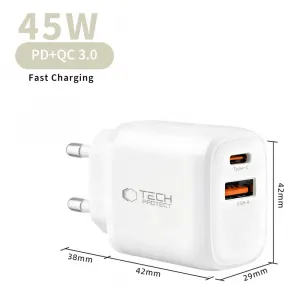 Tech-Protect NCA45W-GAN 2-portová sieťová nabíjačka PD45W / QC 3.0, biela