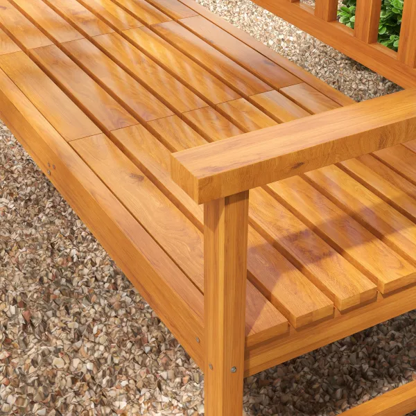 OUTSUNNY Záhradná trojmiestna lavica so zabudovaným stolom do 280 kg 153 x 56 x 91 cm svetlohnedá