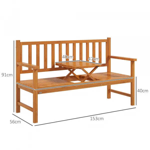 OUTSUNNY Záhradná trojmiestna lavica so zabudovaným stolom do 280 kg 153 x 56 x 91 cm svetlohnedá