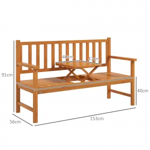 OUTSUNNY Záhradná trojmiestna lavica so zabudovaným stolom do 280 kg 153 x 56 x 91 cm svetlohnedá