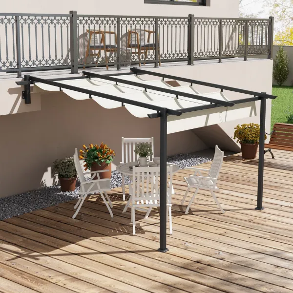 OUTSUNNY Kovová stenová pergola s plátennou strechou 300 x 300 cm krémová