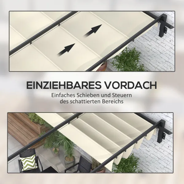 OUTSUNNY Kovová stenová pergola s plátennou strechou 300 x 300 cm krémová