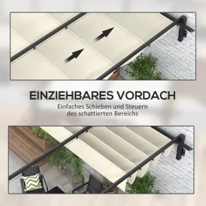 OUTSUNNY Kovová stenová pergola s plátennou strechou 300 x 300 cm krémová