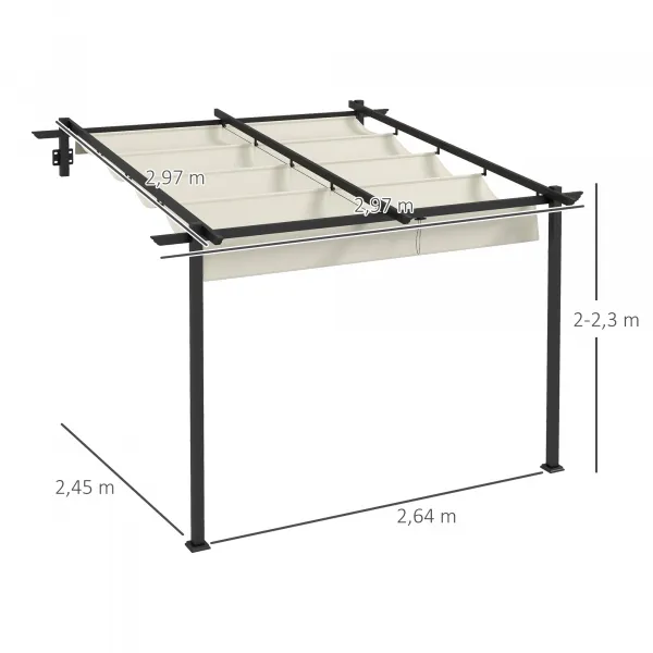 OUTSUNNY Kovová stenová pergola s plátennou strechou 300 x 300 cm krémová