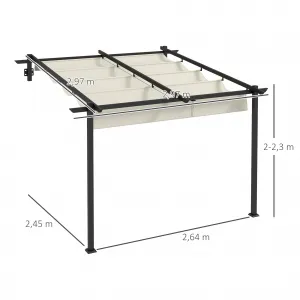 OUTSUNNY Kovová stenová pergola s plátennou strechou 300 x 300 cm krémová