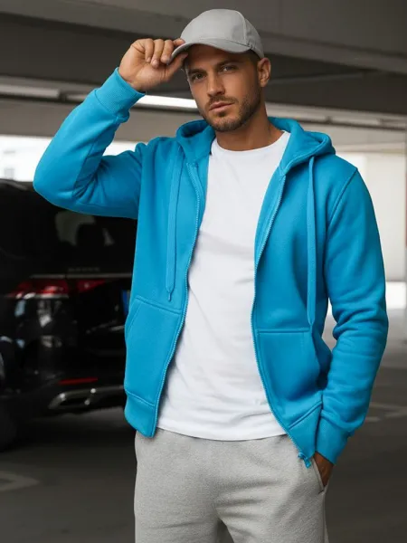 Moderná mikina na zips s kapucňou modrá-muži