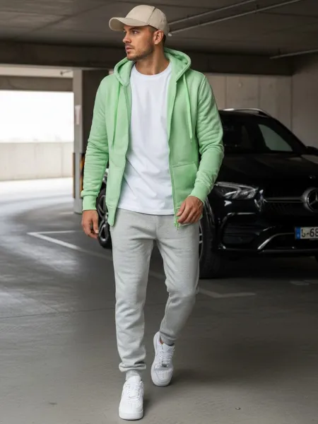 Moderná mikina na zips s kapucňou zelená-muži