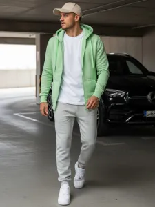 Moderná mikina na zips s kapucňou zelená-muži