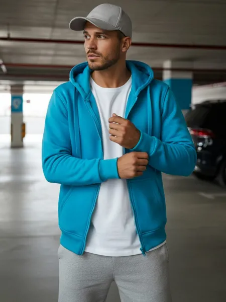Moderná mikina na zips s kapucňou modrá-muži