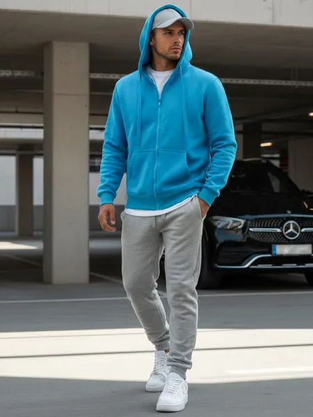 Moderná mikina na zips s kapucňou modrá-muži