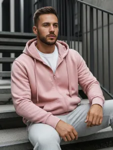 Moderná mikina na zips s kapucňou ružová-muži
