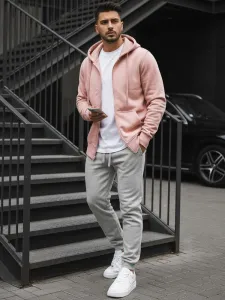 Moderná mikina na zips s kapucňou ružová-muži