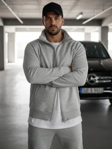 Pánska jednoduchá mikina na zips šedá
