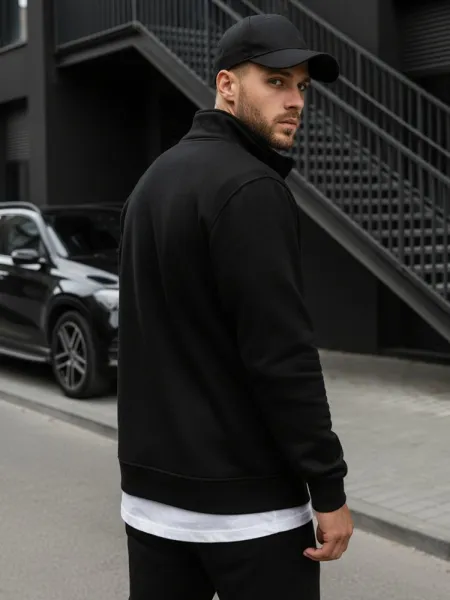 Pánska jednoduchá mikina na zips čierna