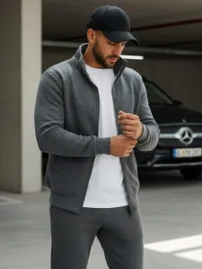 Pohodlná pánska mikina na zips antracitová