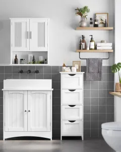 VASAGLE kúpeľňová skrinka so 4 zásuvkami, biela 30×30×82 cm