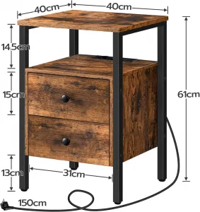 Nočný stolík Vasagle Jungo 40 cm s nabíjacou stanicou hnedý/čierny