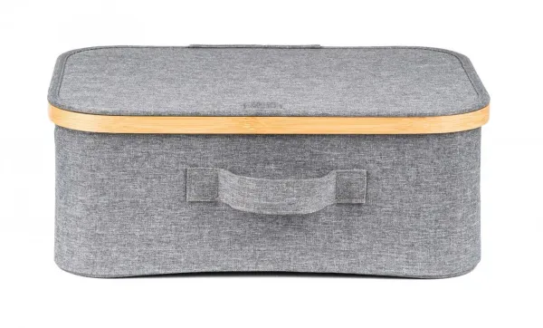 Úložný box G21 40 x 30 x 15 cm, bambusový s víkem, šedý