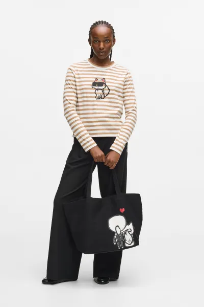 Tričko Karl Lagerfeld Ikon Print Stripe Lslv Top Cannoli Cream-Nougat