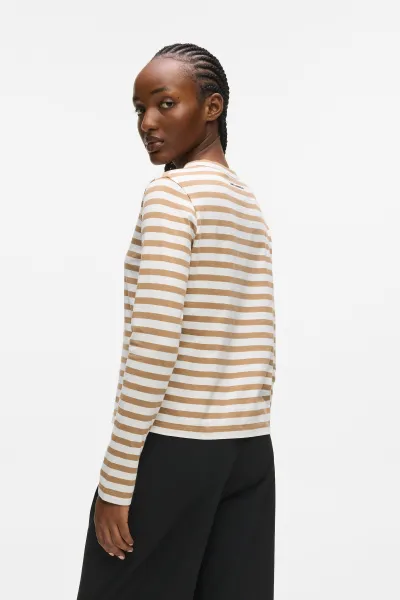 Tričko Karl Lagerfeld Ikon Print Stripe Lslv Top Cannoli Cream-Nougat