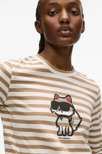 Tričko Karl Lagerfeld Ikon Print Stripe Lslv Top Cannoli Cream-Nougat