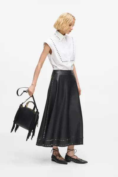 Sukňa Karl Lagerfeld Stud Detail Faux Leather Skirt Black